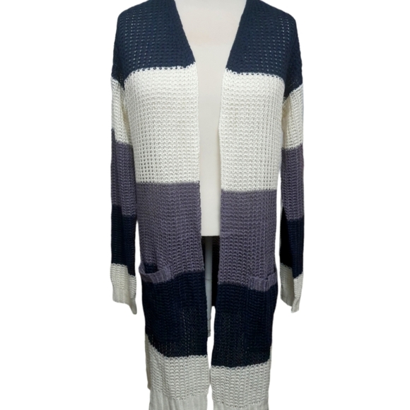 Color Block Open Front Knit Cardigan - Picture 1 of 7